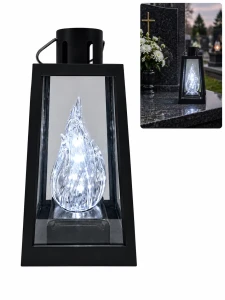 ZNICZ LAMPION LATARNIA CZARNA LED 22 cm CHŁODNE BIAŁE ŚWIATŁO ŚWIECZKI