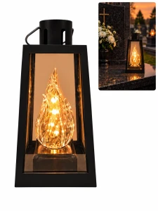 ZNICZ LAMPION LATARNIA CZARNA LED 22 cm CIEPŁE BIAŁE ŚWIATŁO ŚWIECZKI 
