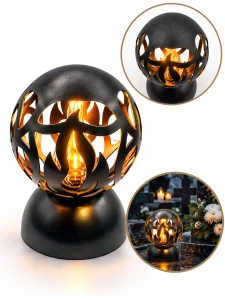 Lampion Kula CELERIS Czarny Matowy Nowoczesny LED Ciepły Płomień na Grób