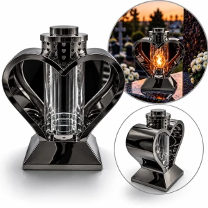 ZNICZ KAPLICZKA LATARENKA SERCE METALOWE GRAFIT DUŻE 29CM ELEGANCKA