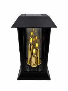 Lampion Solarny Led z 3 Świeczkami Czarny Mat Domek Szklany