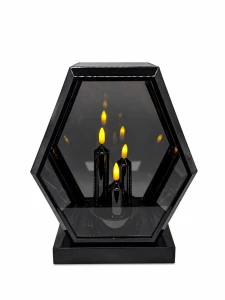 Lampion Solarny Grafit Połysk Kapliczka Trapez z 3 Świeczkami 