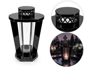 Lampion Metalowy GRAFIT Szklany Stal Nierdzewna Na Cmentarz 31cm ZM12 Grób 