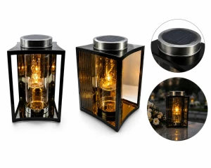 Lampion Solarny Szklany Stal Nierdzewna LS5 Grafit Nowoczesny Grób Cmentarz